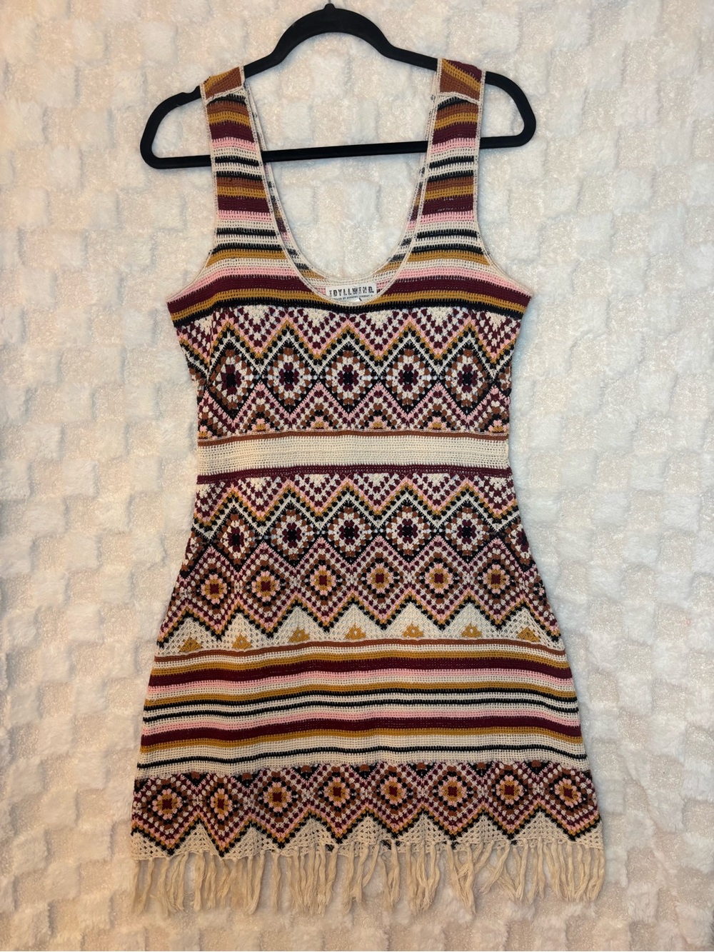 Idyllwind Multicolor Knit Tank Dress with Fringe 100% cotton size M